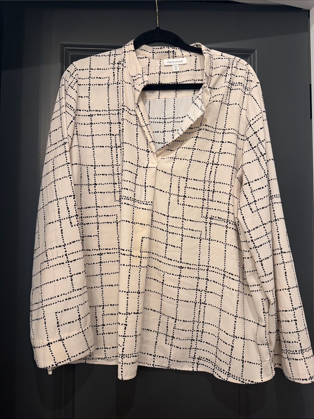 Prologue Black Grid Print White Button-Down Shirt